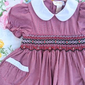 Rosalina 2t Christmas smocked dress with pockets